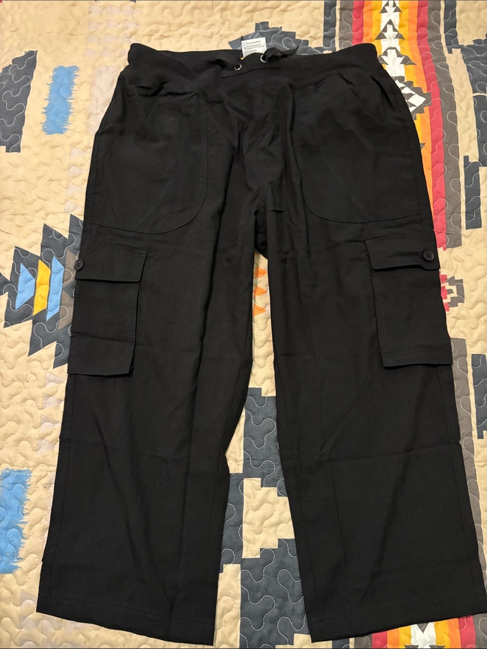 Women's Black Cargo Capris with Drawstring Waist